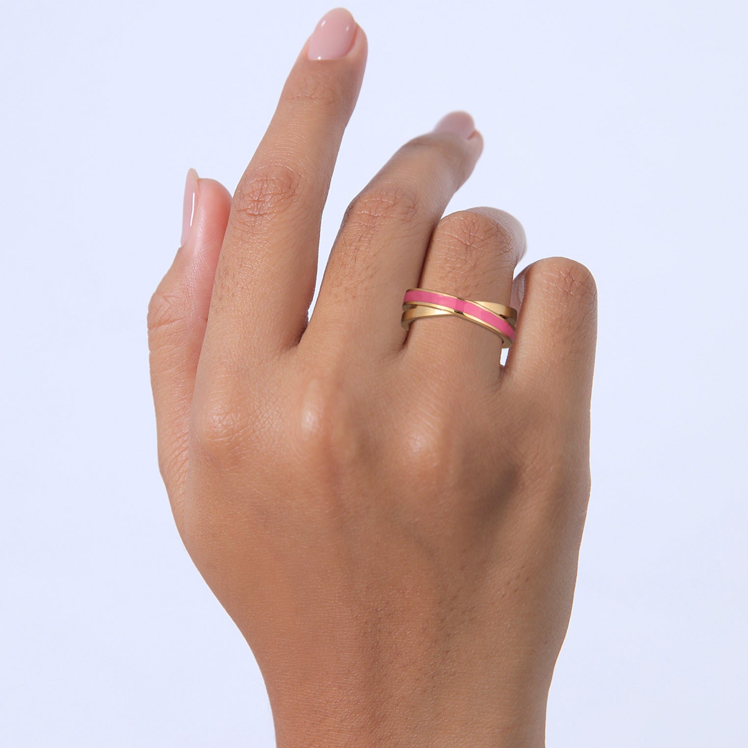 Pink - Elli | Wickelring | Emaille (Pink) | 925er Sterling Silber Vergoldet