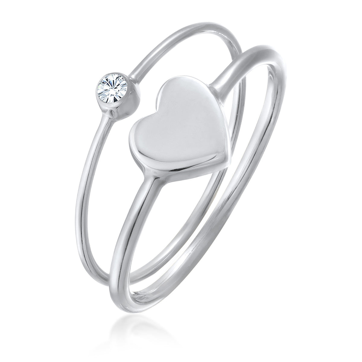 Silber - Elli | Solitär-Ring Set Herz | Mit Kristallen von Swarovski® | 925er Sterling Silber