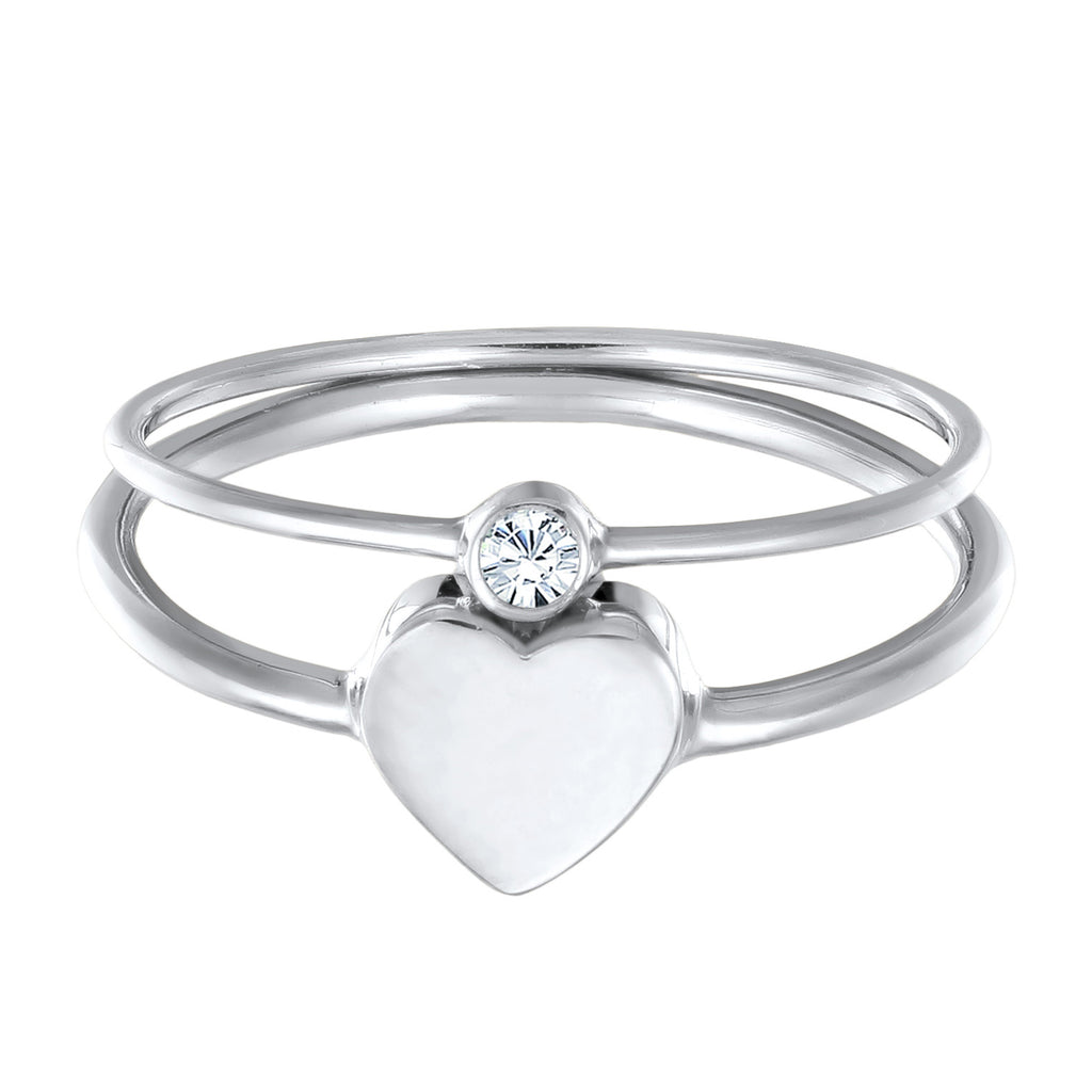 Silber - Elli | Solitär-Ring Set Herz | Mit Kristallen von Swarovski® | 925er Sterling Silber