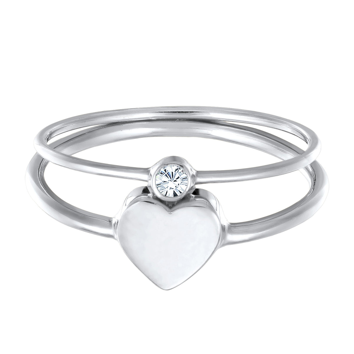 Silber - Elli | Solitär-Ring Set Herz | Mit Kristallen von Swarovski® | 925er Sterling Silber