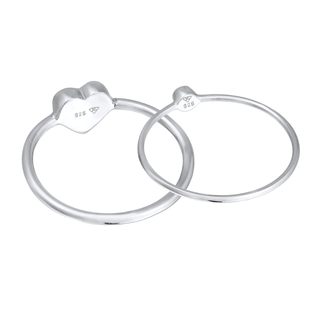 Silber - Elli | Solitär-Ring Set Herz | Mit Kristallen von Swarovski® | 925er Sterling Silber
