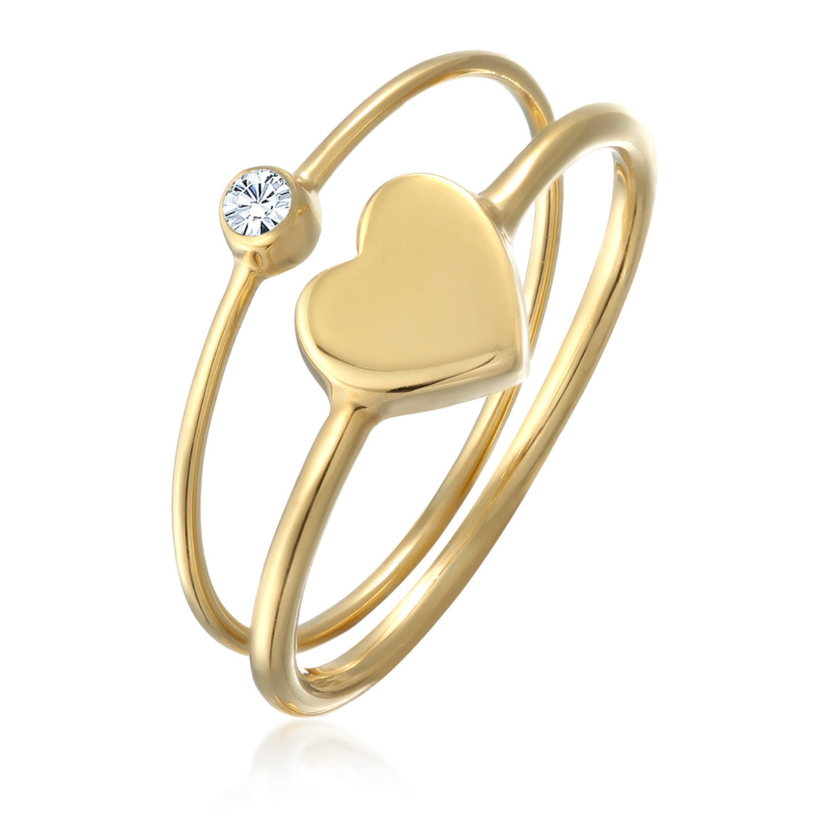 Gold - Elli | Solitär-Ring Set Herz | Mit Kristallen von Swarovski® | 925er Sterling Silber Vergoldet