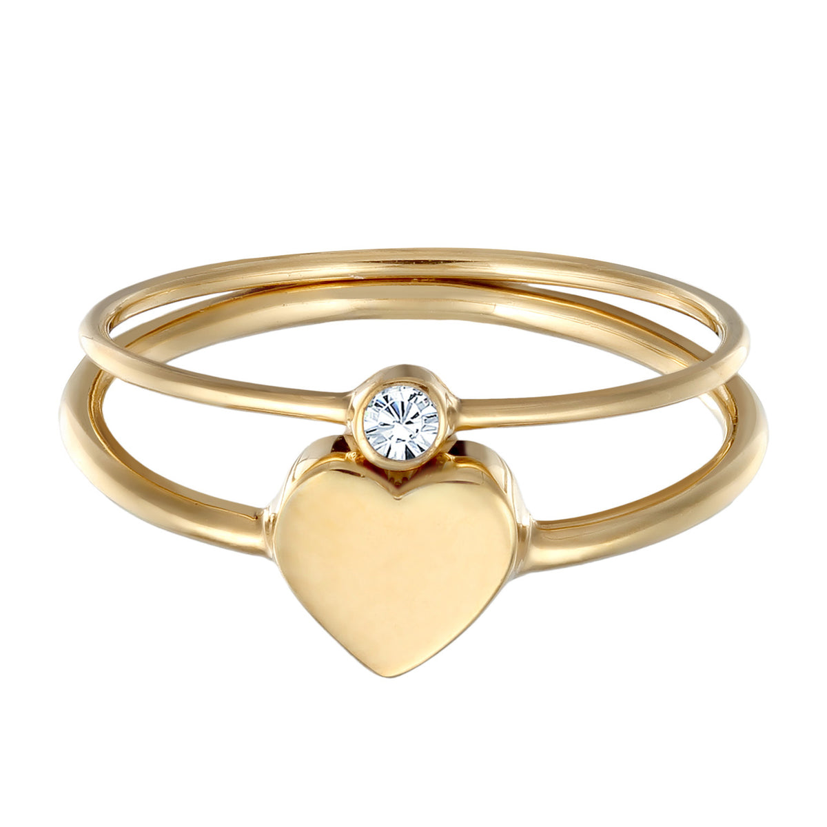 Gold - Elli | Solitär-Ring Set Herz | Mit Kristallen von Swarovski® | 925er Sterling Silber Vergoldet