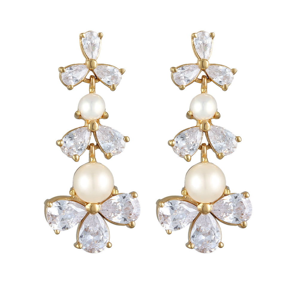 Ohrstecker Blume | Zirkonia (Weiß) & Süßwasserzuchtperlen
