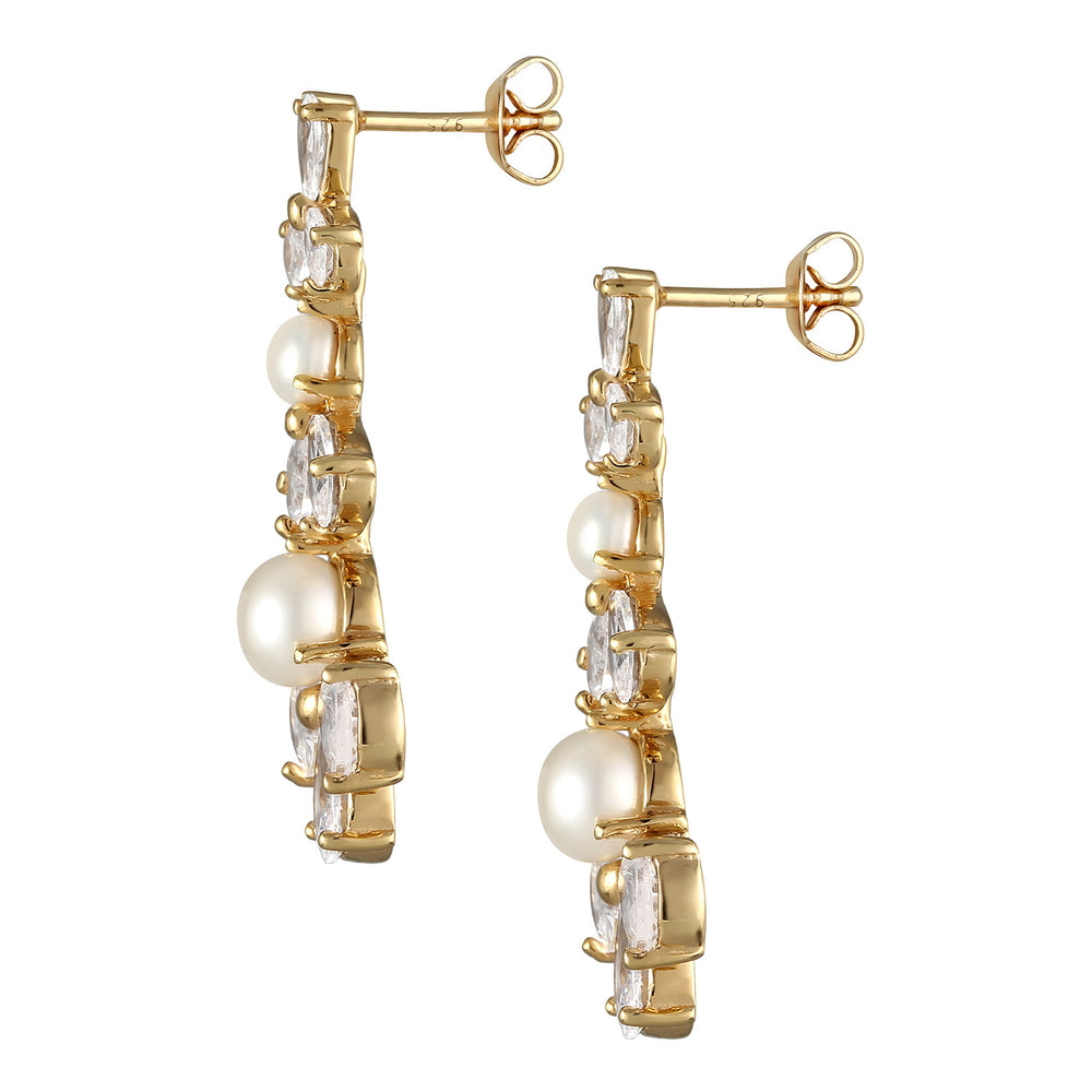 Ohrstecker Blume | Zirkonia (Weiß) & Süßwasserzuchtperlen