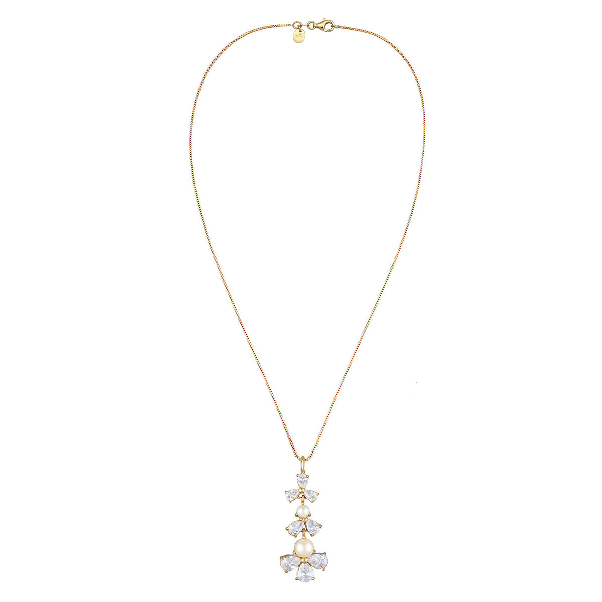 Gold - Elli PREMIUM | Halskette Blumen | Zirkonia (Weiß) & Süßwasserperlen | 925 Sterling Silber vergoldet