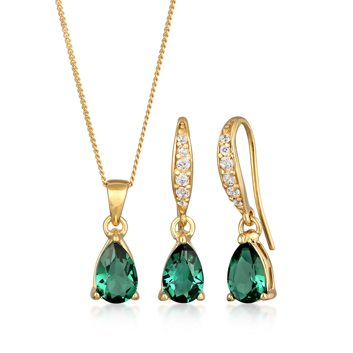 Gold - Elli | Schmuckset  | Quarz (Grün) | 925er Sterling Silber Vergoldet