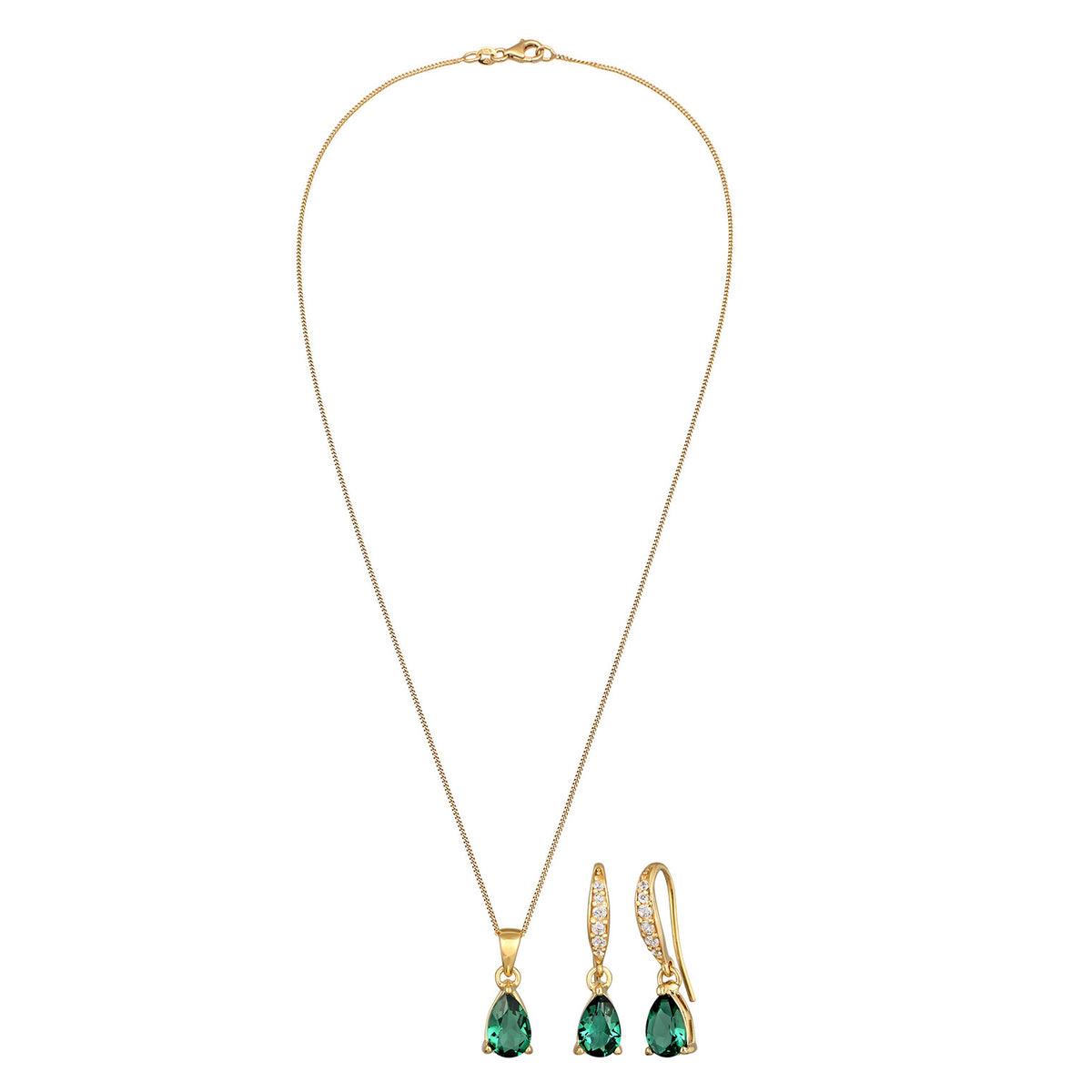 Gold - Elli | Schmuckset  | Quarz (Grün) | 925er Sterling Silber Vergoldet