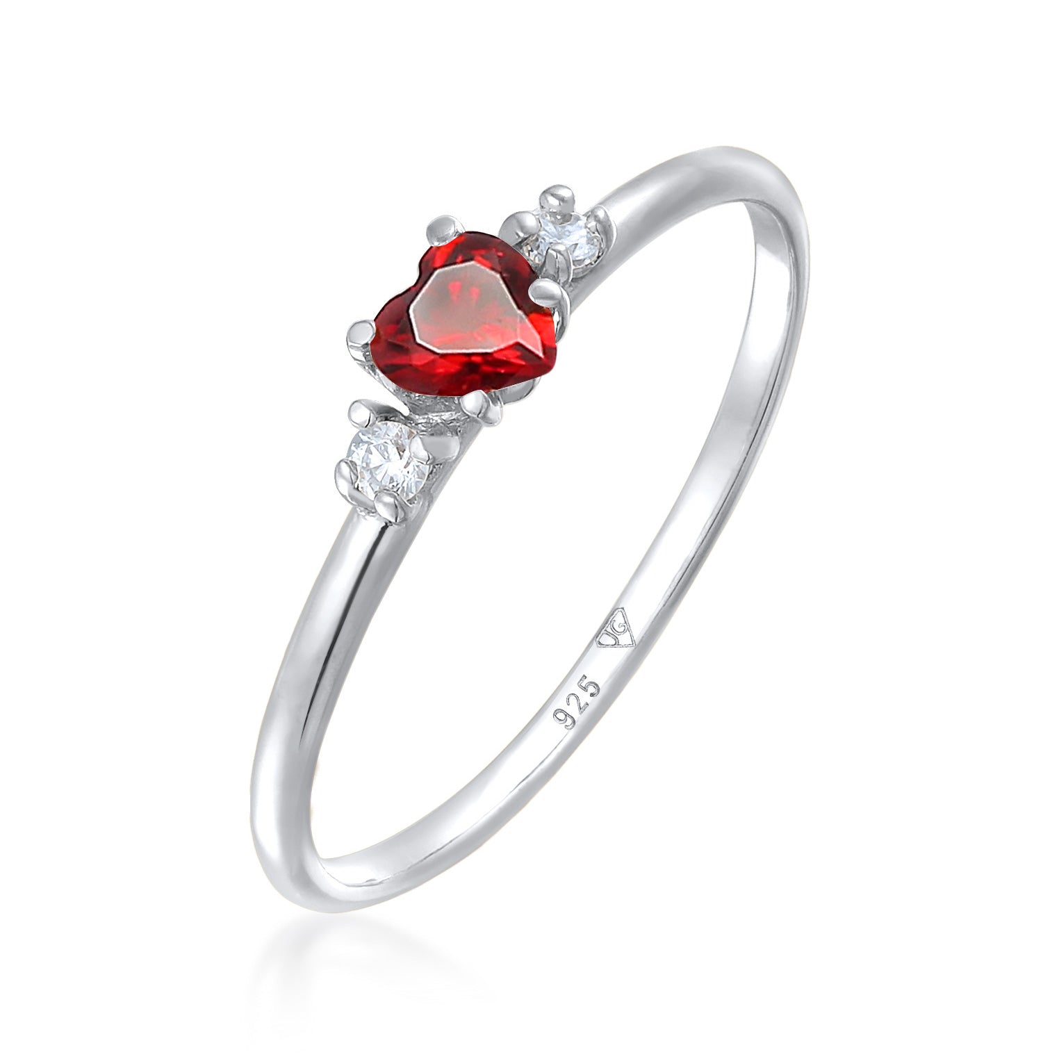 Silber - Elli | Verlobungsing Herz | Zirkonia (Rot) | 925 Sterling Silber