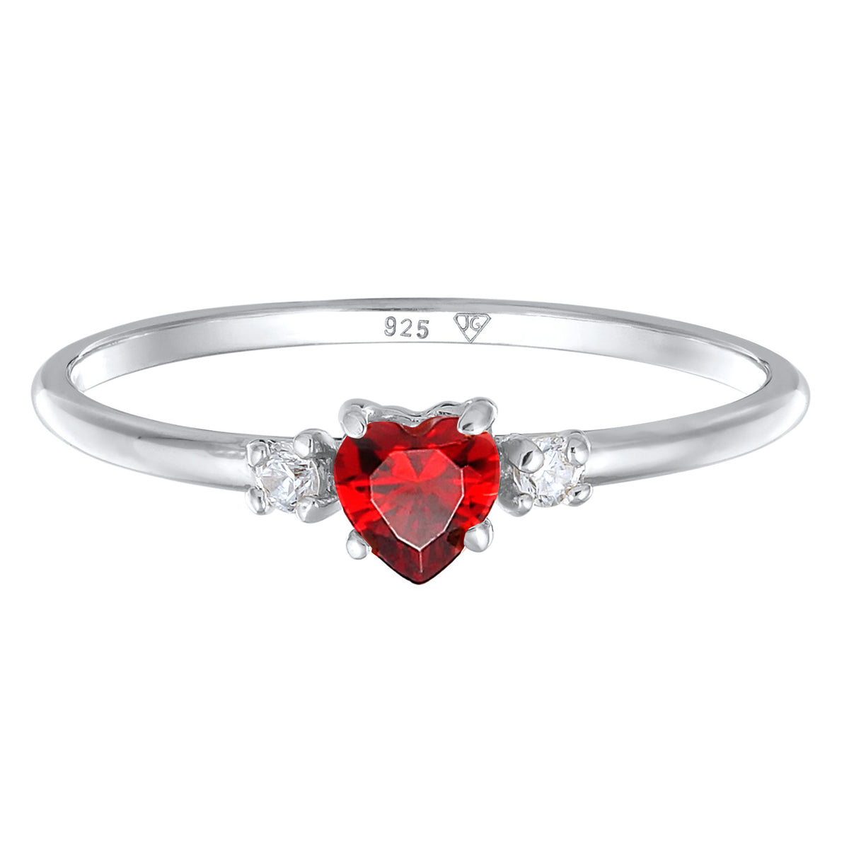 Silber - Elli | Verlobungsing Herz | Zirkonia (Rot) | 925 Sterling Silber