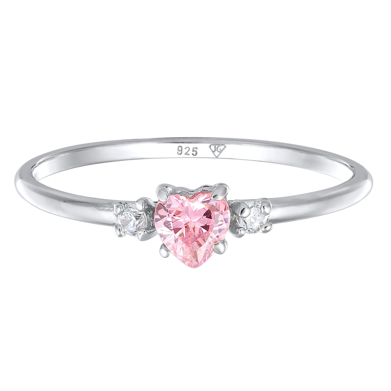 Silber - Elli | Verlobungsring Herz | Zirkonia (Rosa) | 925er Sterling Silber