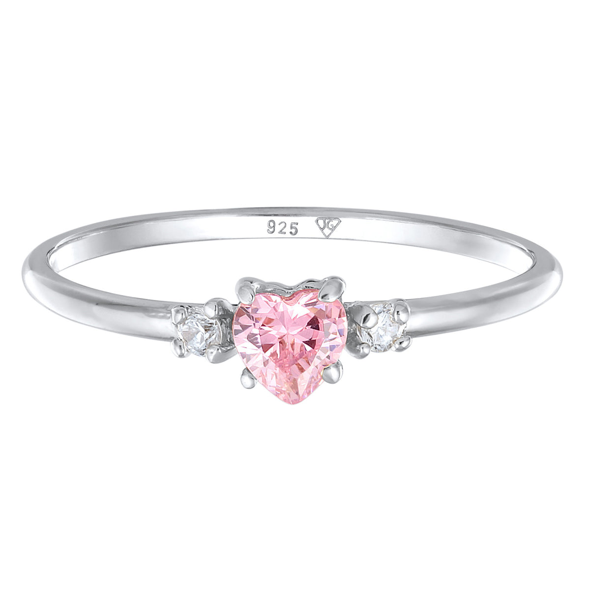 Silber - Elli | Verlobungsring Herz | Zirkonia (Rosa) | 925er Sterling Silber