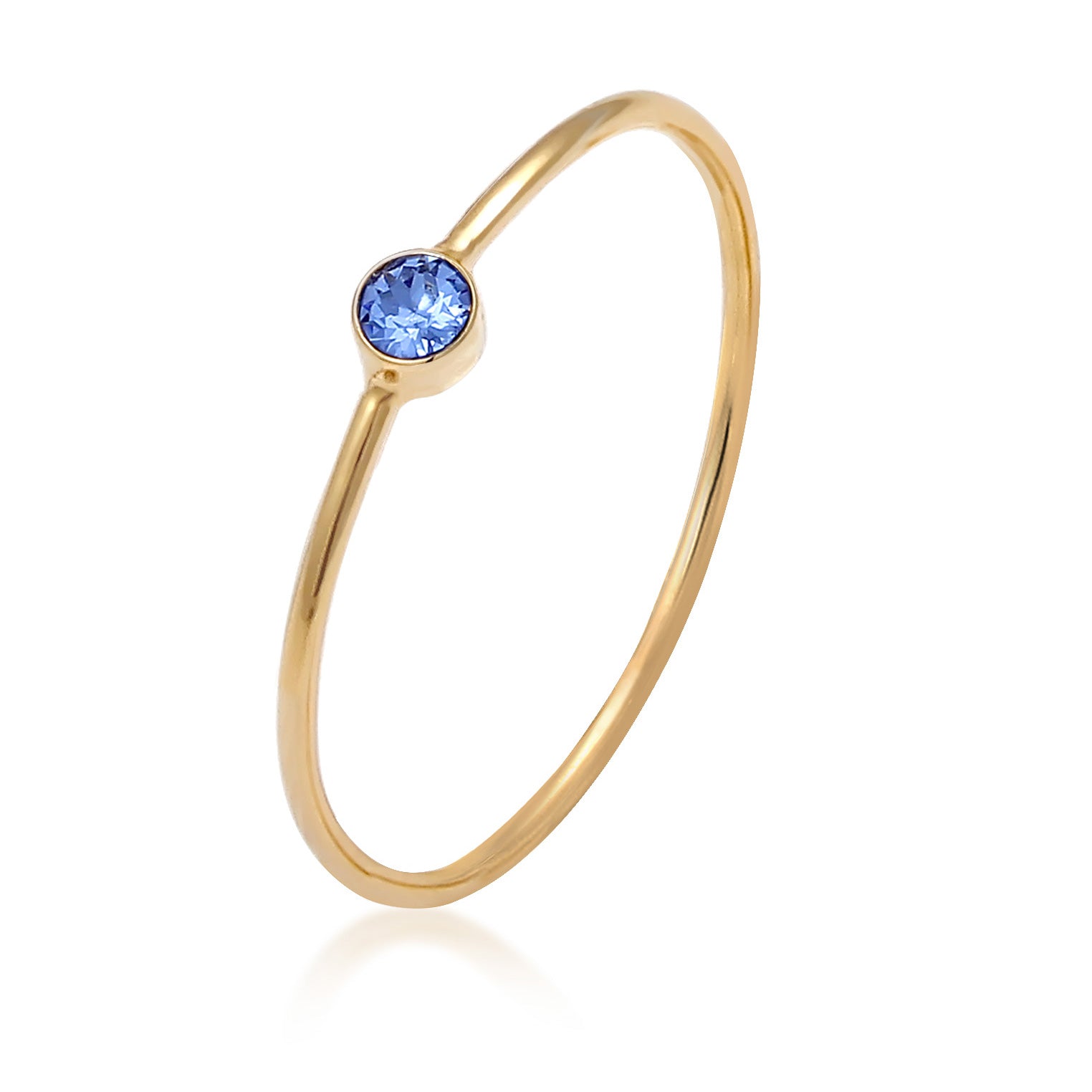 Blau - Elli | Stapelring Solitär | Kristall (Blau) | 925er Sterling Silber Vergoldet