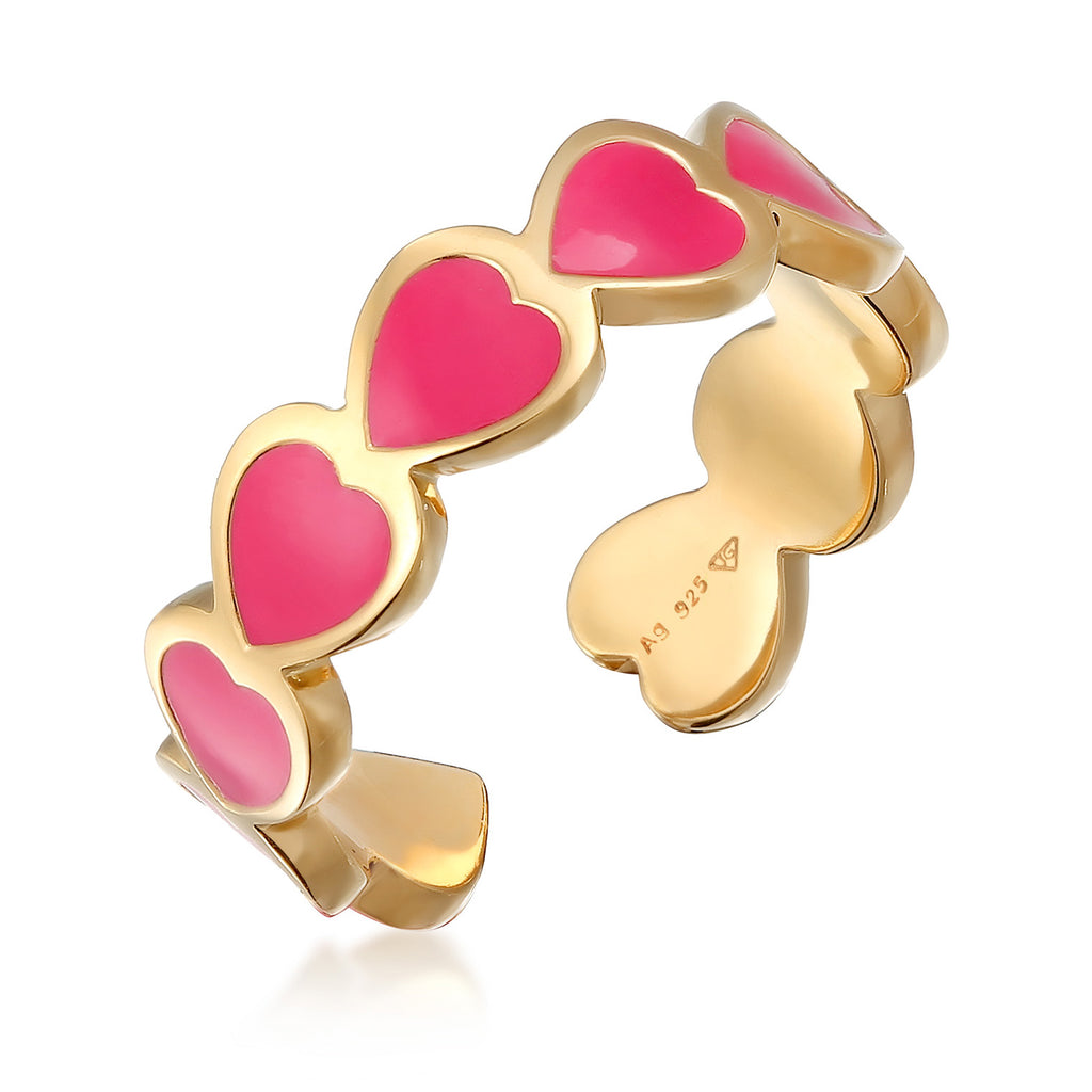 Gold - Elli | Ring Offen Herz | Emaille | 925er Sterling Silber Vergoldet