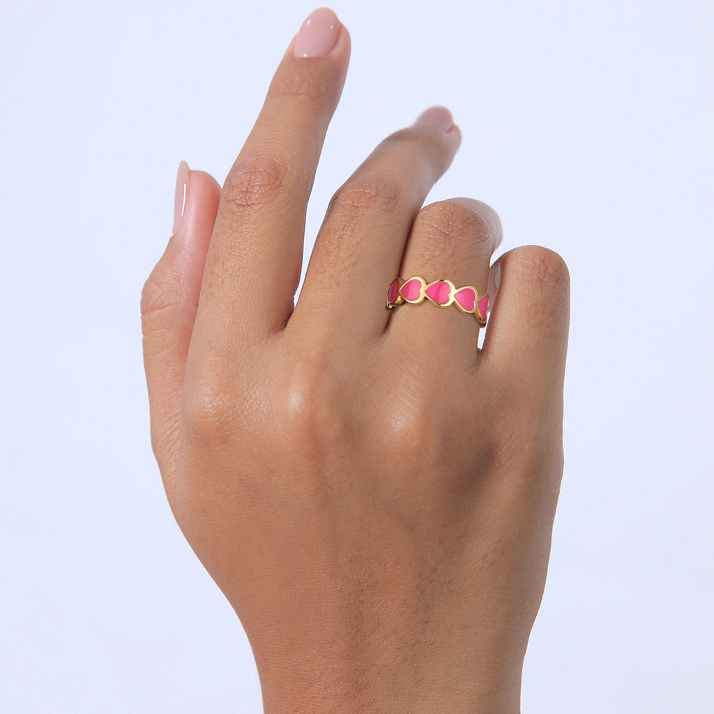 Gold - Elli | Ring Offen Herz | Emaille | 925er Sterling Silber Vergoldet