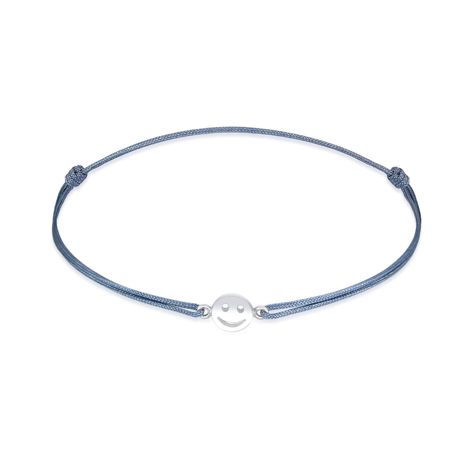 Hellblau - Elli | Armband mit Smiling Face | Nylon | 925er Sterling Silber