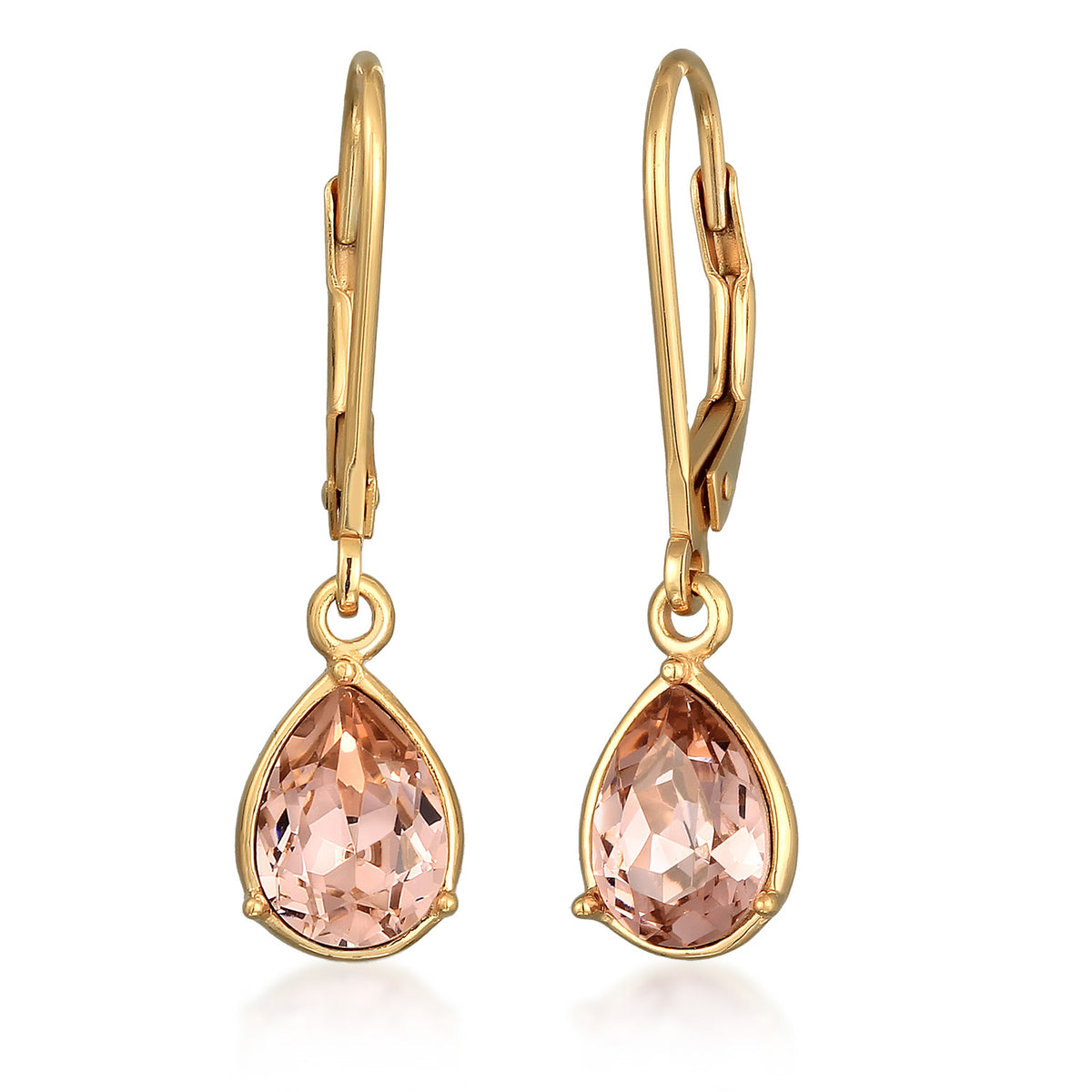 Gold - Elli | Ohrhänger Tropfen | Mit Kristallen von Swarovski® (Rosa) | 925er Sterling Silber Vergoldet