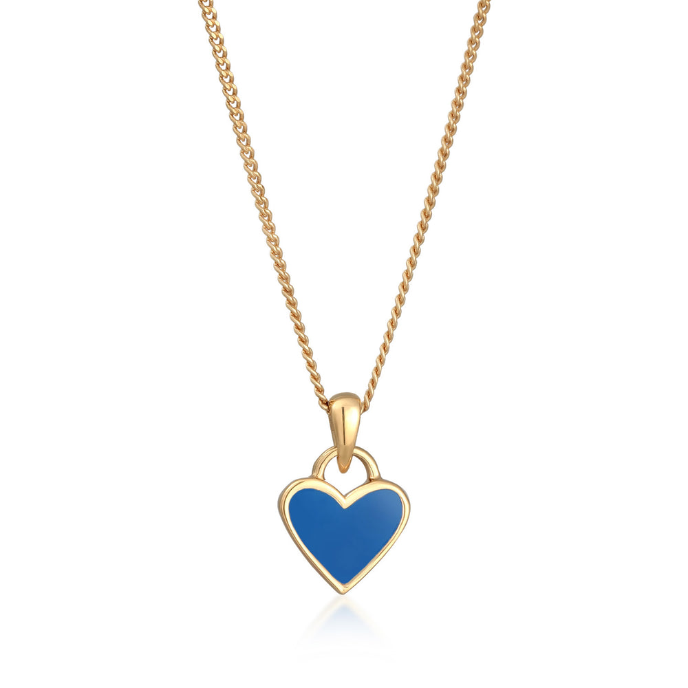 Blau - Elli | Halskette Herz Anhänger | Emaille | 925er Sterling Silber Vergoldet