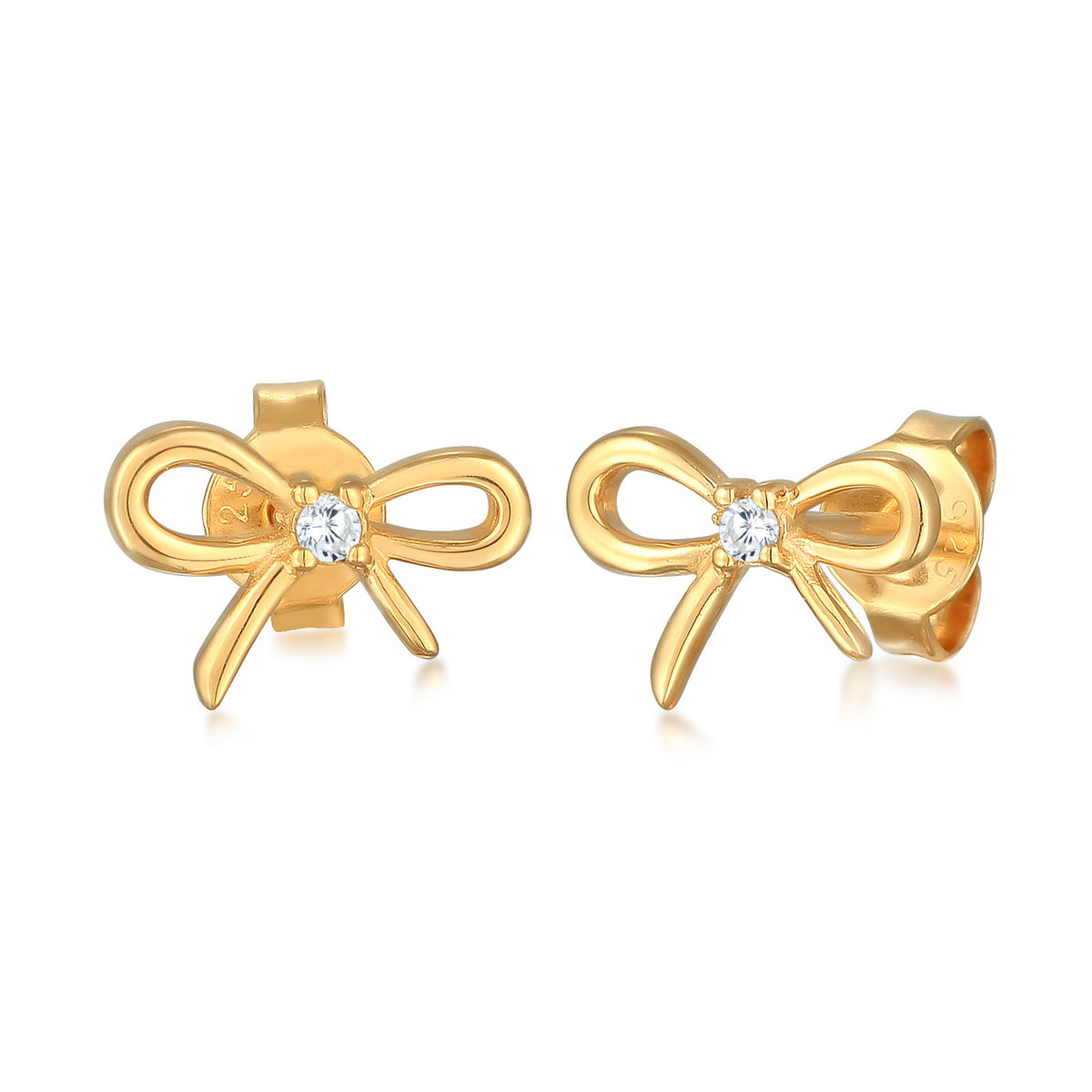 Gold - Elli | Ohrstecker Schleife | Zirkonia (Weiß) | 925er Sterling Silber Vergoldet