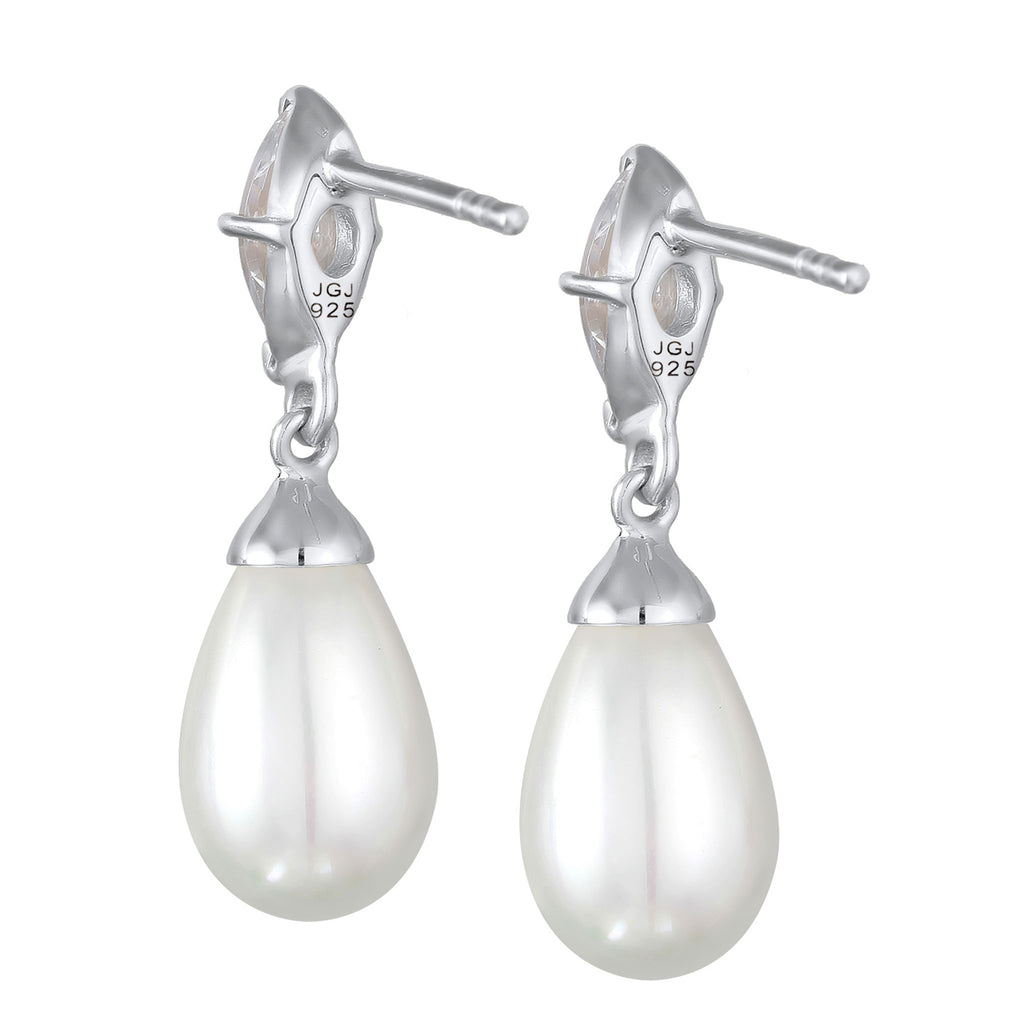 Silber - Elli | Ohrhänger Tropfen | Muschelkernperle, Zirkonia (Weiß) | 925er Sterling Silber