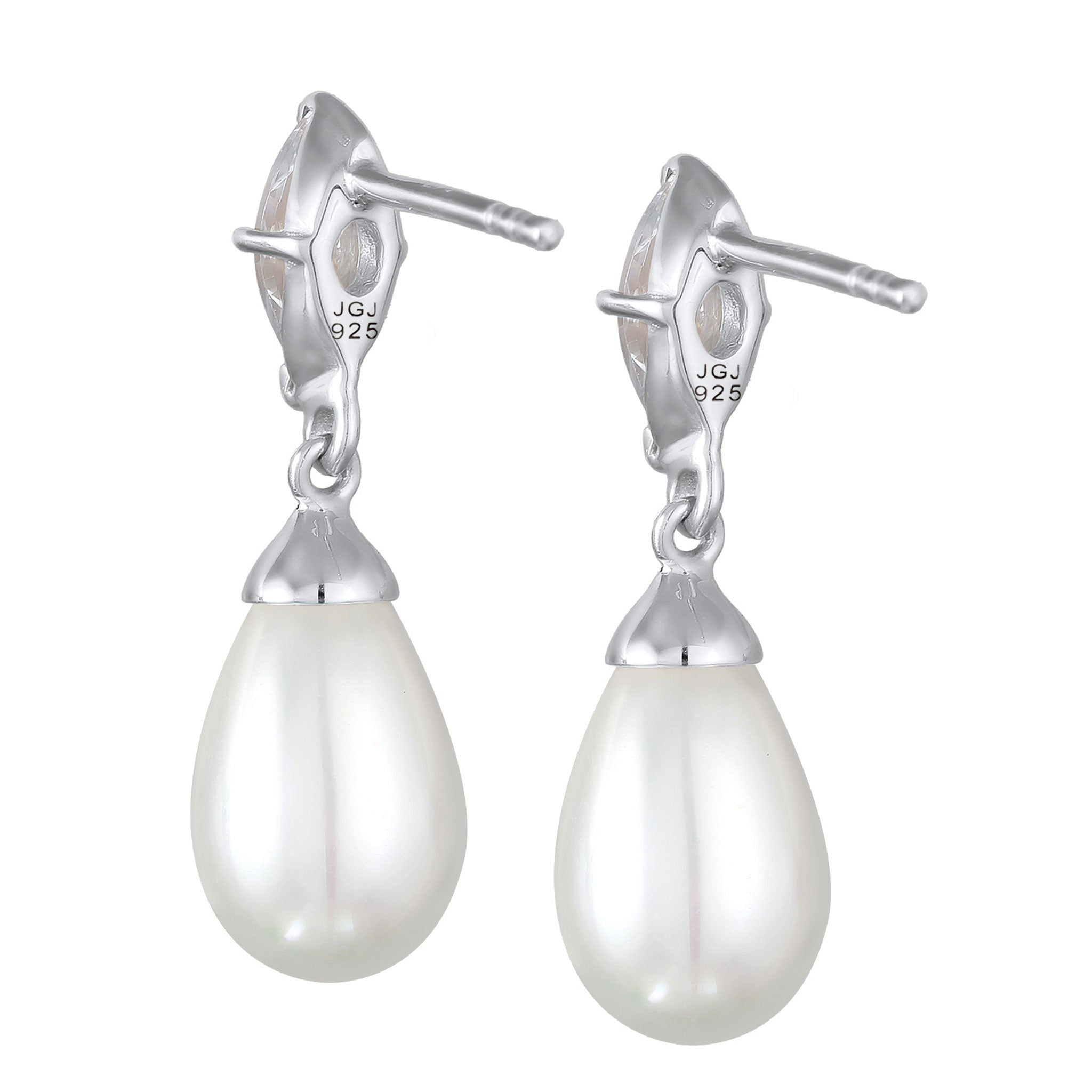 Silber - Elli | Ohrhänger Tropfen | Muschelkernperle, Zirkonia (Weiß) | 925er Sterling Silber