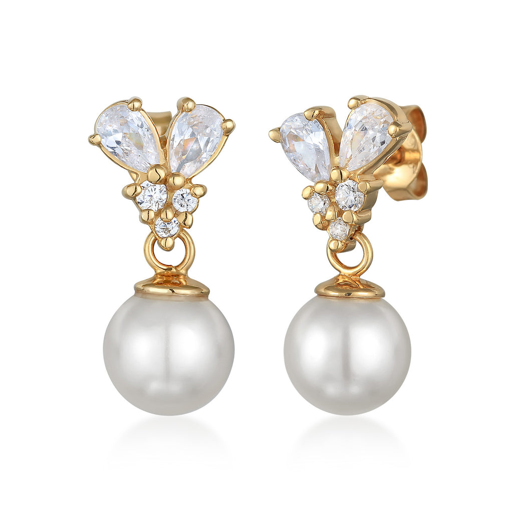 Gold - Elli PREMIUM | Ohrhänger Elegant | Zirkonia (Weiß) | 925er Sterling Vergoldet