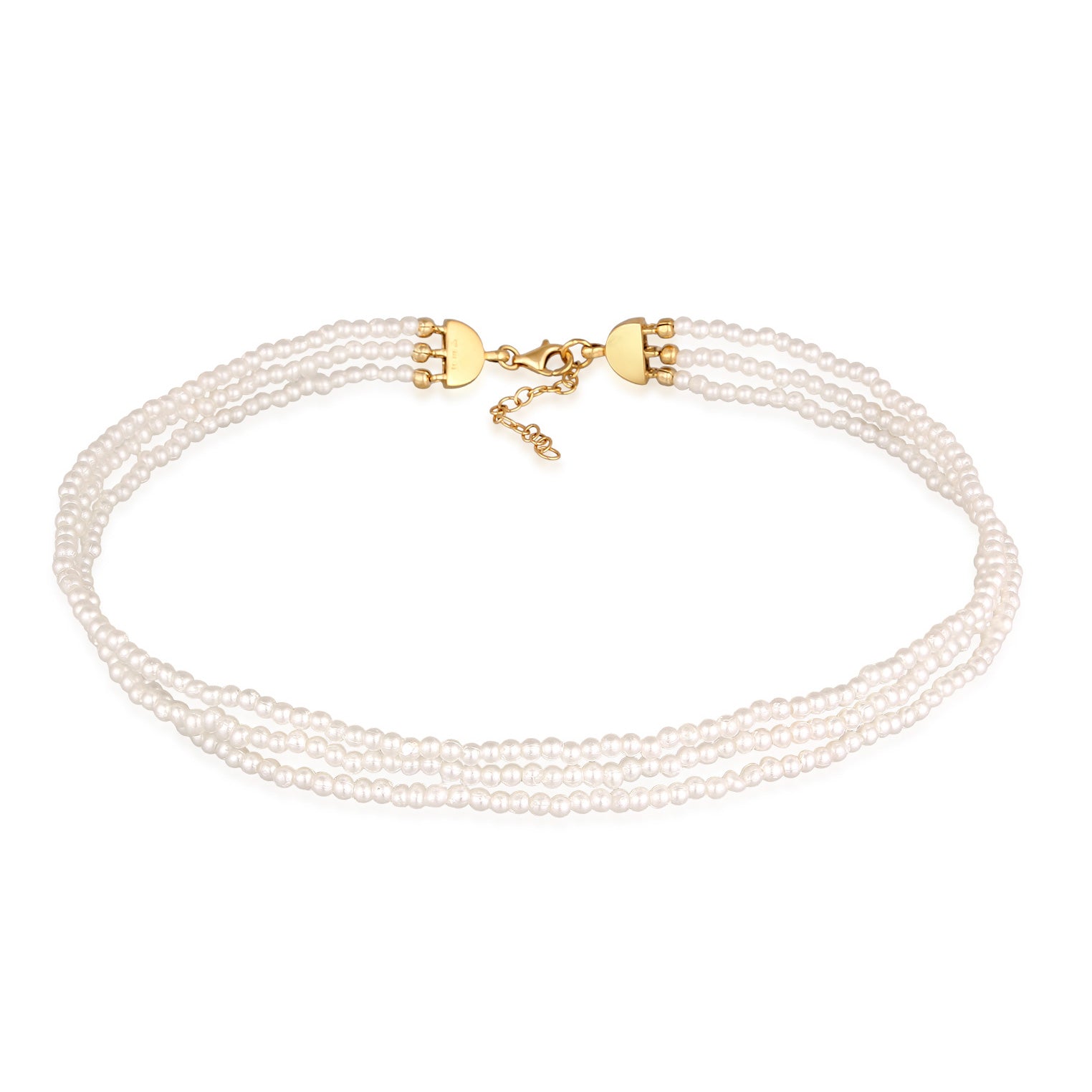 Weiß - Elli | Choker Trend 3-lagig | Synth. Perlen | 925er Sterling Silber Vergoldet