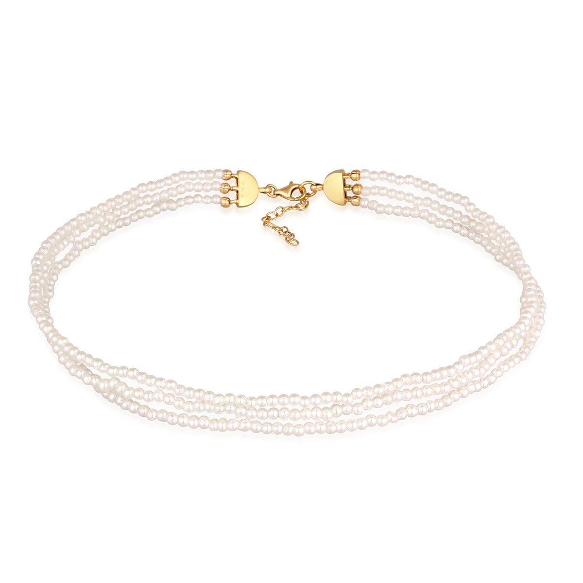 Weiß - Elli | Choker Trend 3-lagig | Synth. Perlen | 925er Sterling Silber Vergoldet