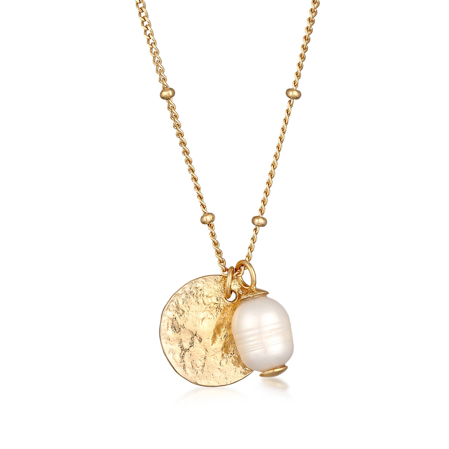 Gold - Elli PREMIUM | Halskette Plättchen Vintage | Süßwasserzuchtperle | 925er Sterling Silber Vergoldet