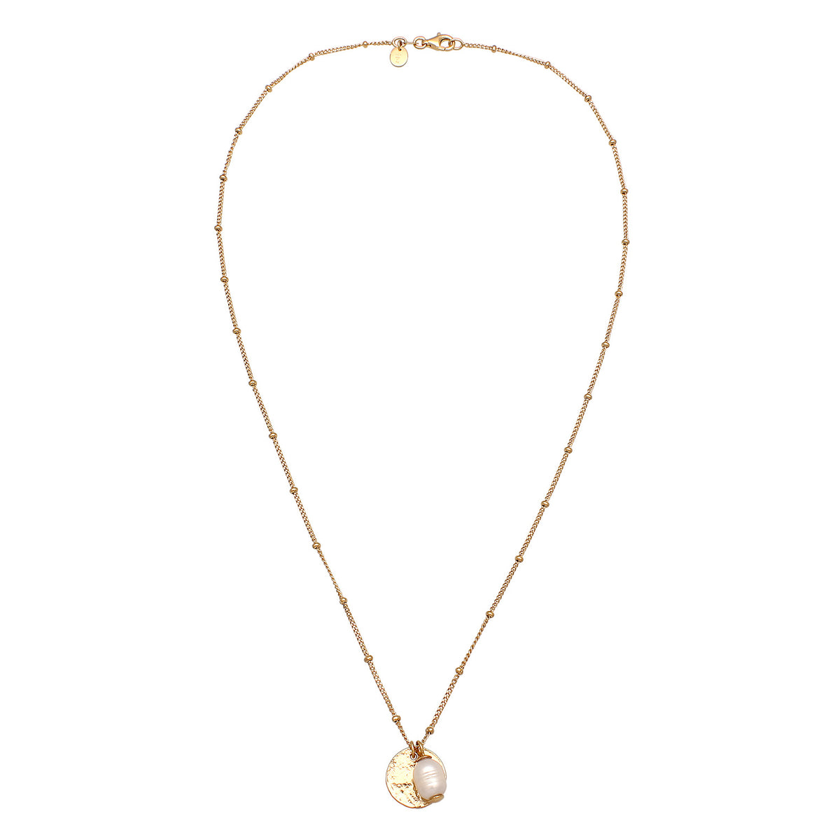 Gold - Elli PREMIUM | Halskette Plättchen Vintage | Süßwasserzuchtperle | 925er Sterling Silber Vergoldet