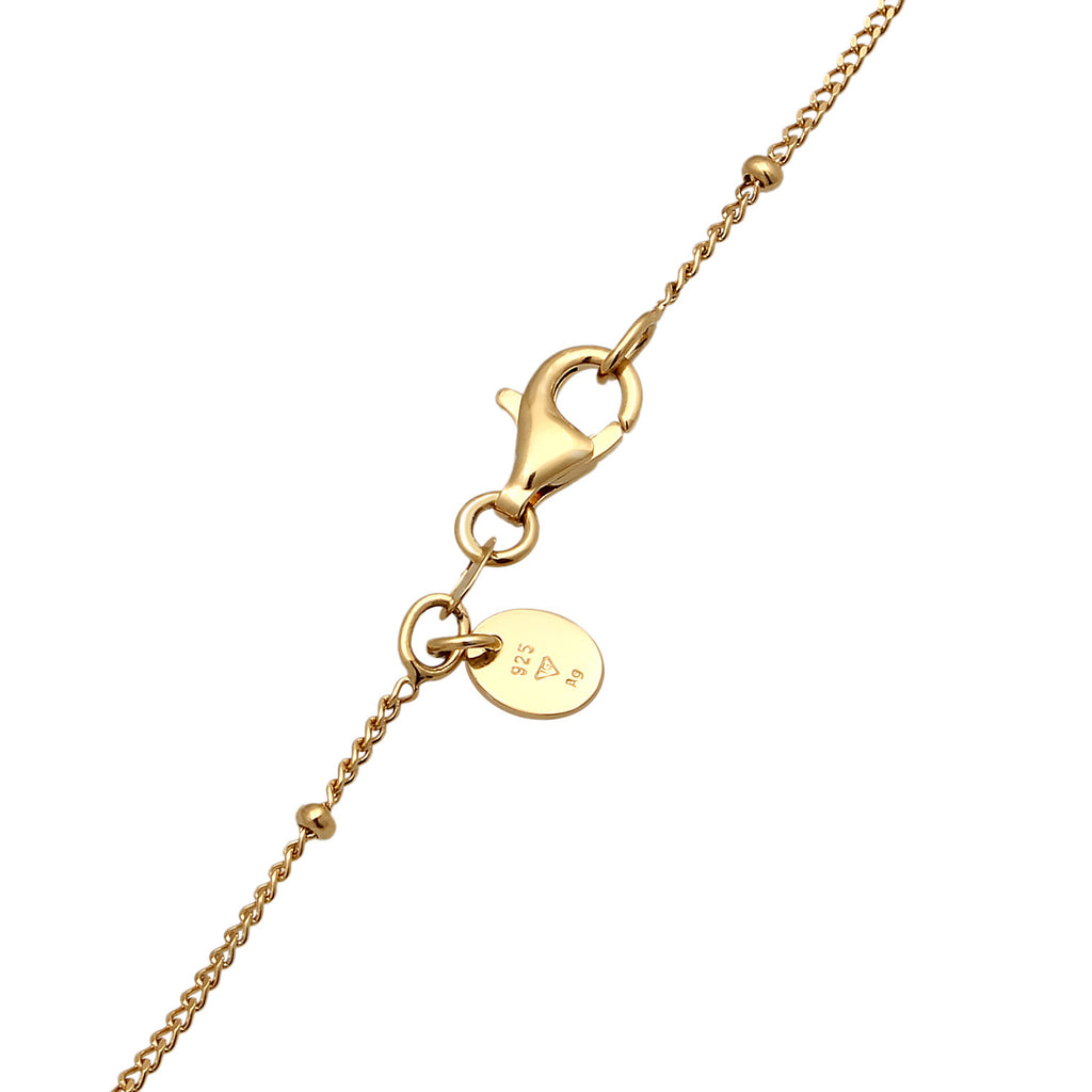 Gold - Elli PREMIUM | Halskette Plättchen Vintage | Süßwasserzuchtperle | 925er Sterling Silber Vergoldet