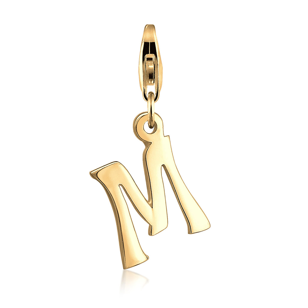 Gold - Nenalina | Charm Buchstabe M Anhänger | 925er Sterling Silber Vergoldet