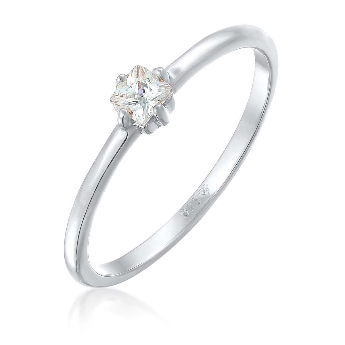 Silber - Elli | Solitär-Ring | Zirkonia Kristall (Weiß) | 925 Sterling Silber