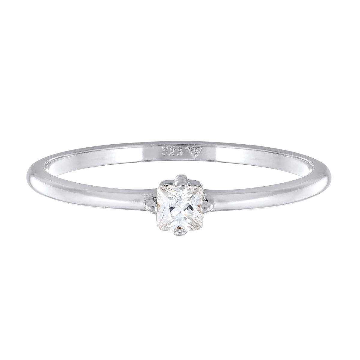 Silber - Elli | Solitär-Ring | Zirkonia Kristall (Weiß) | 925 Sterling Silber