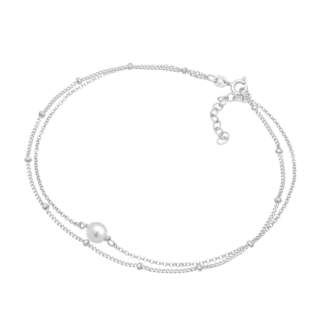 Silber - Elli | Layer-Fußkettchen | Muschelkernperle | 925er Sterling Silber