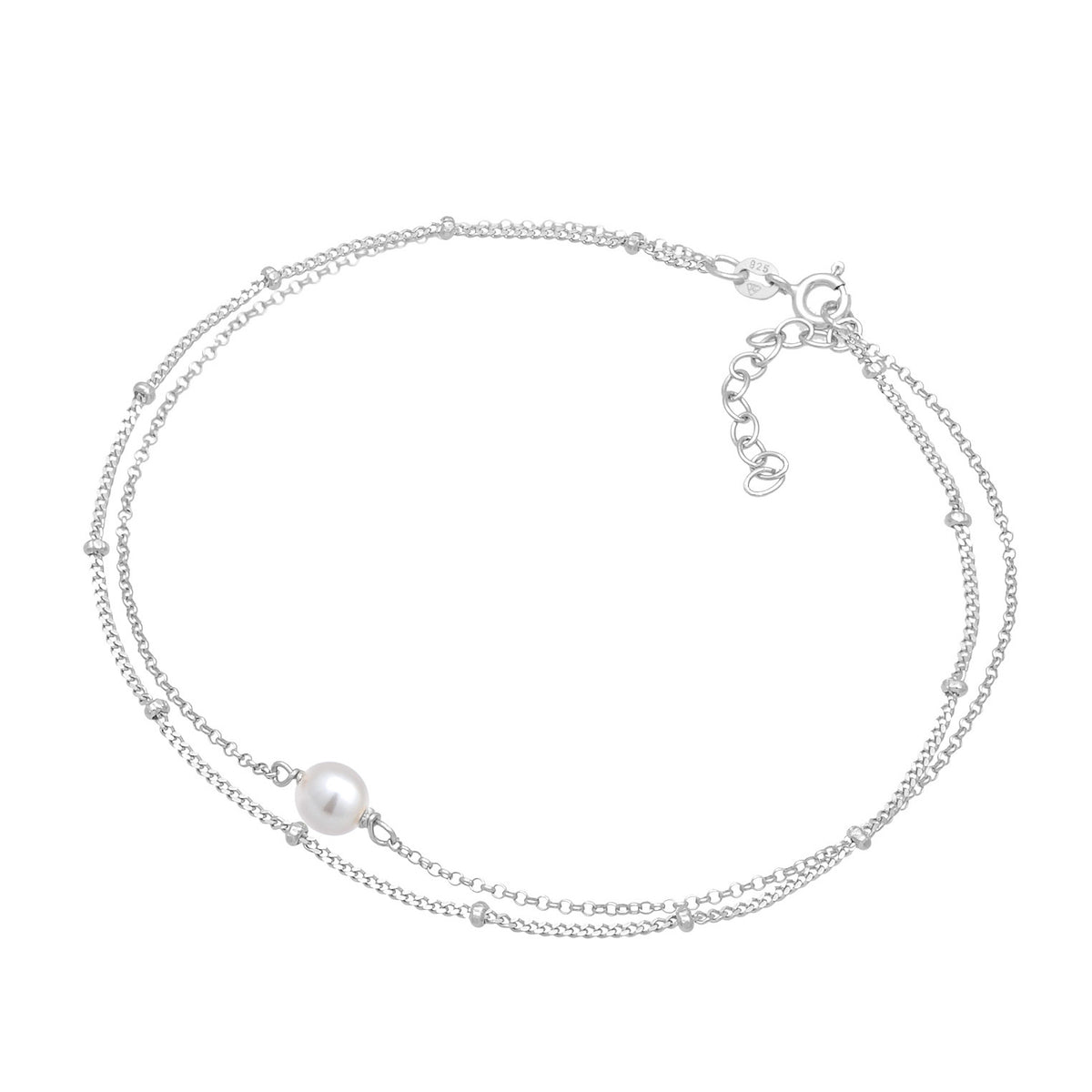 Silber - Elli | Layer-Fußkettchen | Muschelkernperle | 925er Sterling Silber
