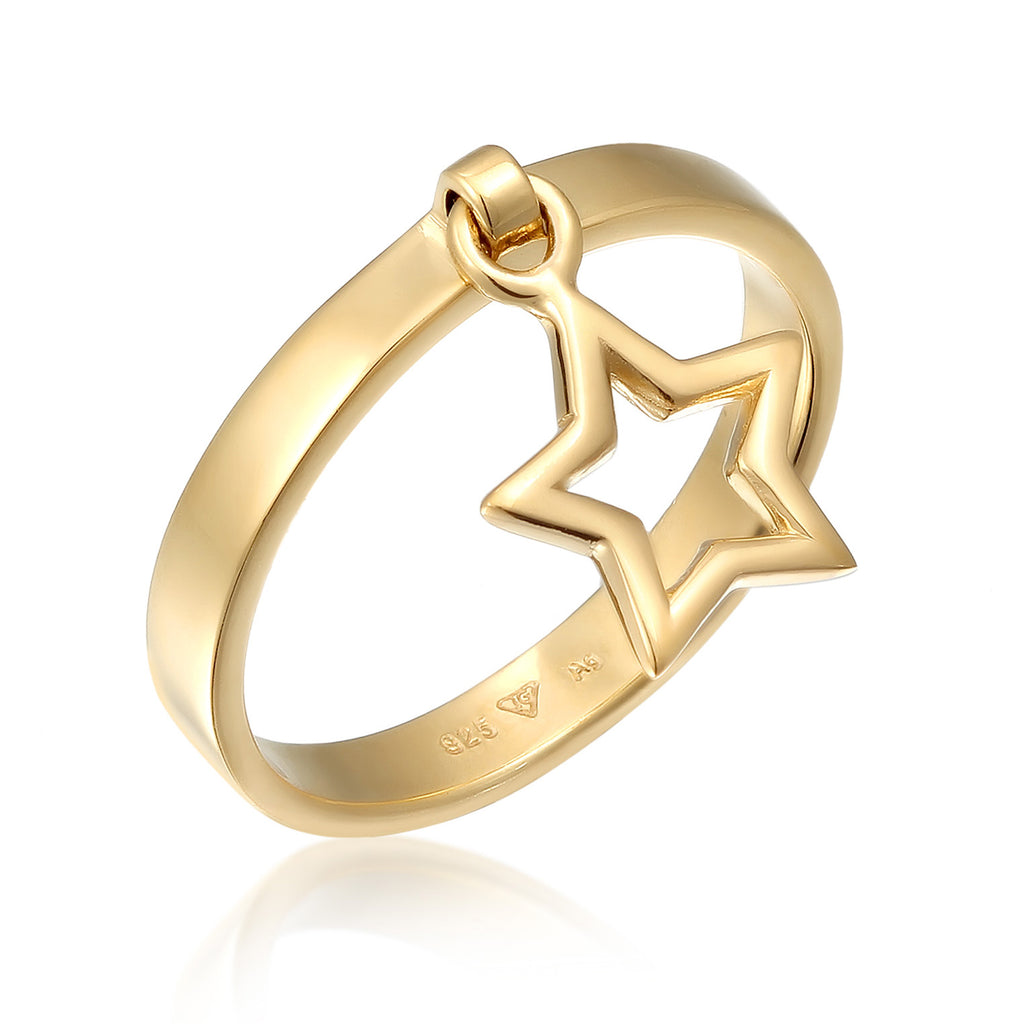 Gold - Elli | Ring Stern Anhänger | 925er Sterling Silber Vergoldet