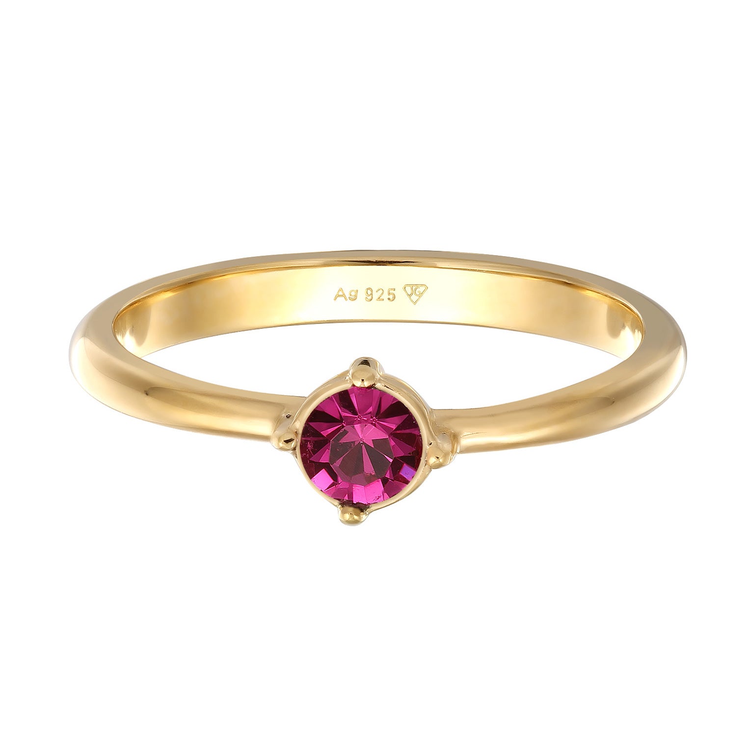 Gold - Elli | Solitär-Ring | Kristall (Rot-Rosa) | 925er Sterling Silber Vergoldet