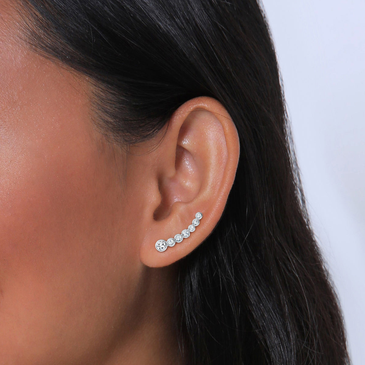 Silber - Elli | Earclimber Funkelnd | Mit Kristallen von Swarovski® (Weiß) | 925er Sterling Silber