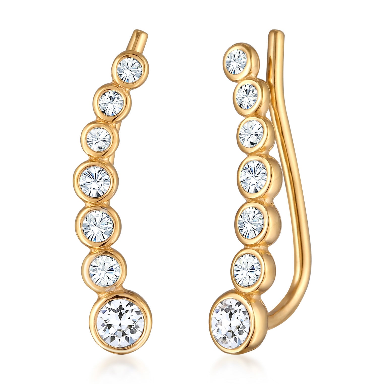 Gold - Elli | Earclimber Funkelnd | Mit Kristallen von Swarovski® (Weiß) | 925er Sterling Silber Vergoldet