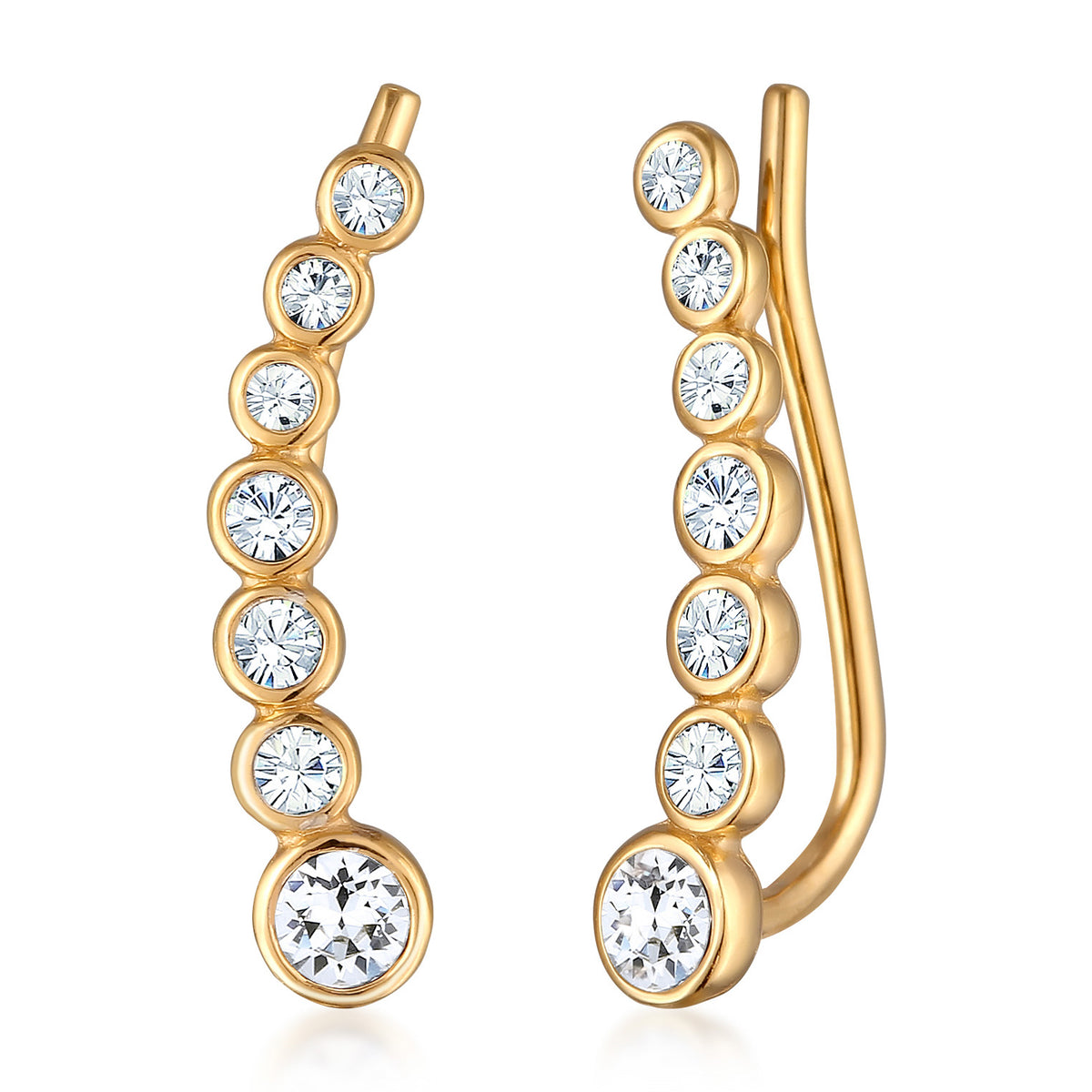 Gold - Elli | Earclimber Funkelnd | Mit Kristallen von Swarovski® (Weiß) | 925er Sterling Silber Vergoldet