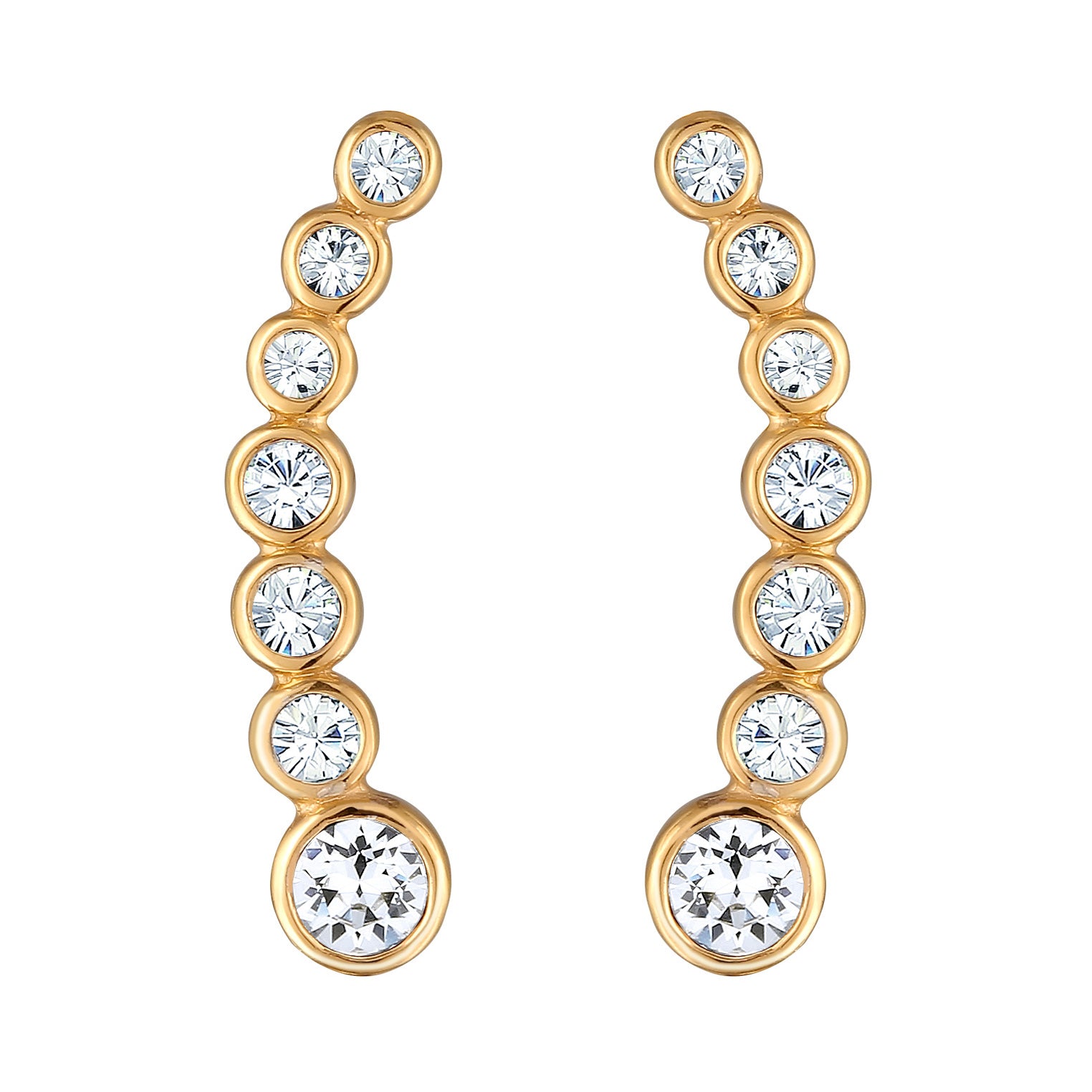 Gold - Elli | Earclimber Funkelnd | Mit Kristallen von Swarovski® (Weiß) | 925er Sterling Silber Vergoldet