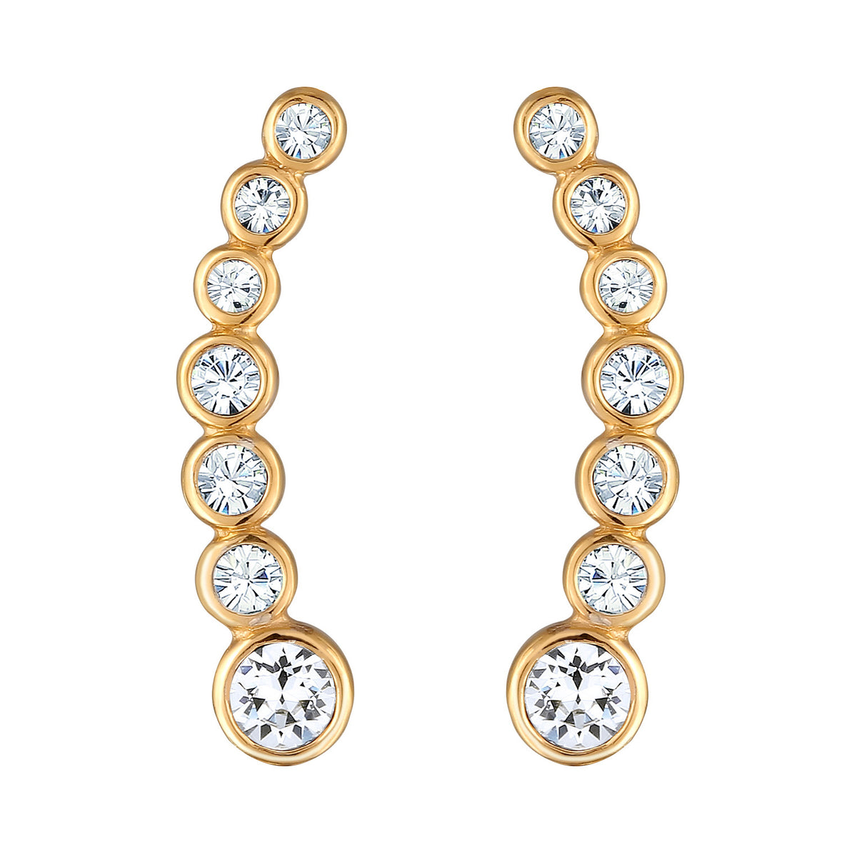 Gold - Elli | Earclimber Funkelnd | Mit Kristallen von Swarovski® (Weiß) | 925er Sterling Silber Vergoldet