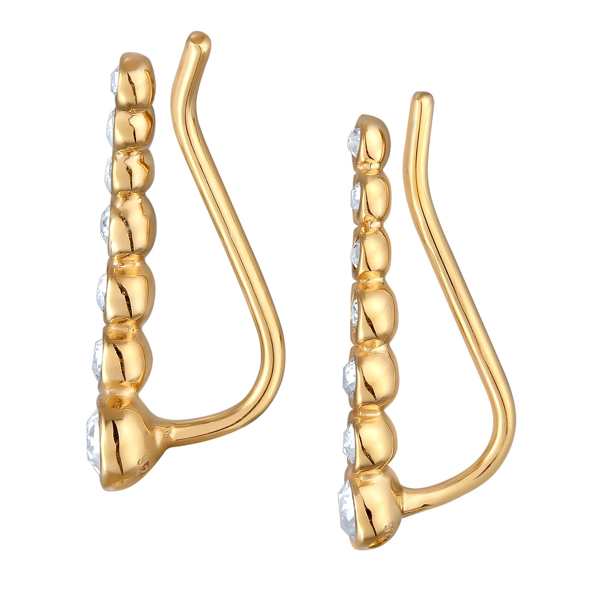 Gold - Elli | Earclimber Funkelnd | Mit Kristallen von Swarovski® (Weiß) | 925er Sterling Silber Vergoldet