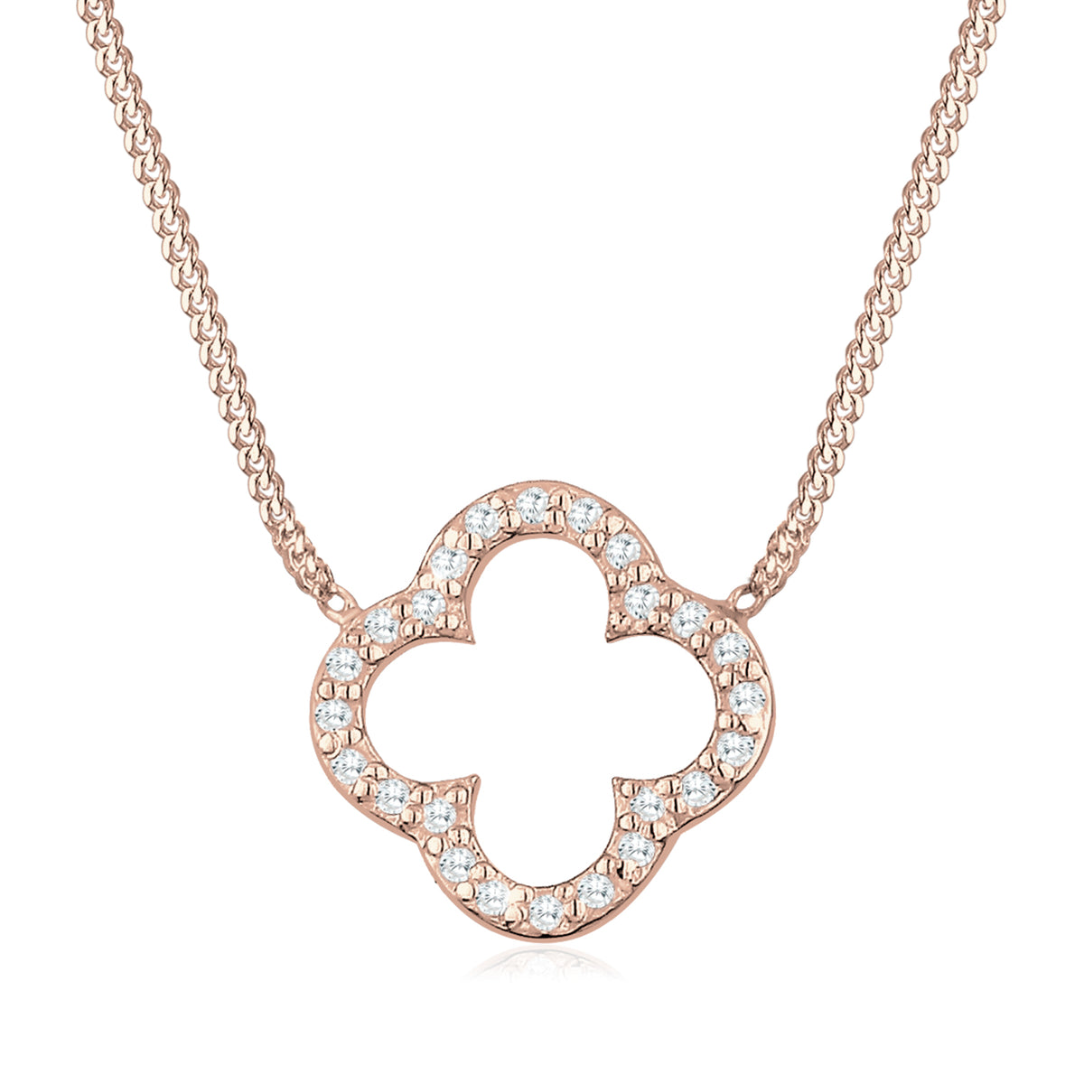 Roségold - Elli | Halskette Kleeblatt | Zirkonia (Weiß) | 925er Sterling Silber Rosévergoldet