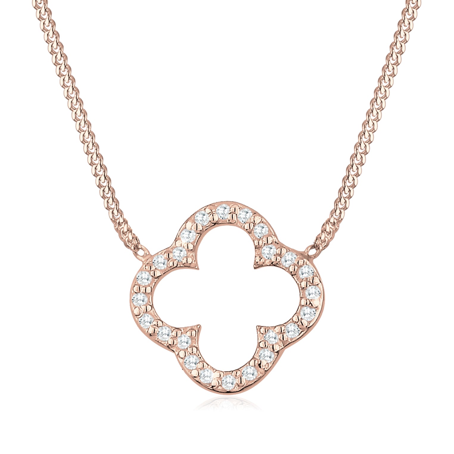 Roségold - Elli | Halskette Kleeblatt | Zirkonia (Weiß) | 925er Sterling Silber Rosévergoldet