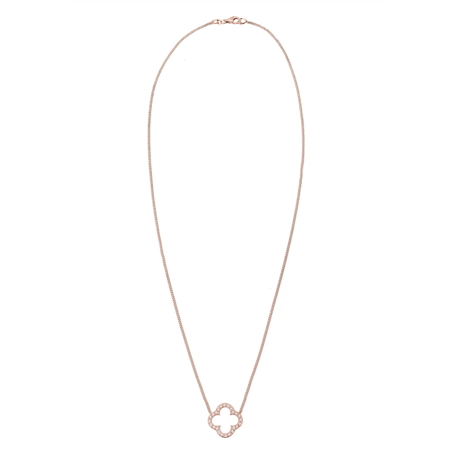 Roségold - Elli | Halskette Kleeblatt | Zirkonia (Weiß) | 925er Sterling Silber Rosévergoldet