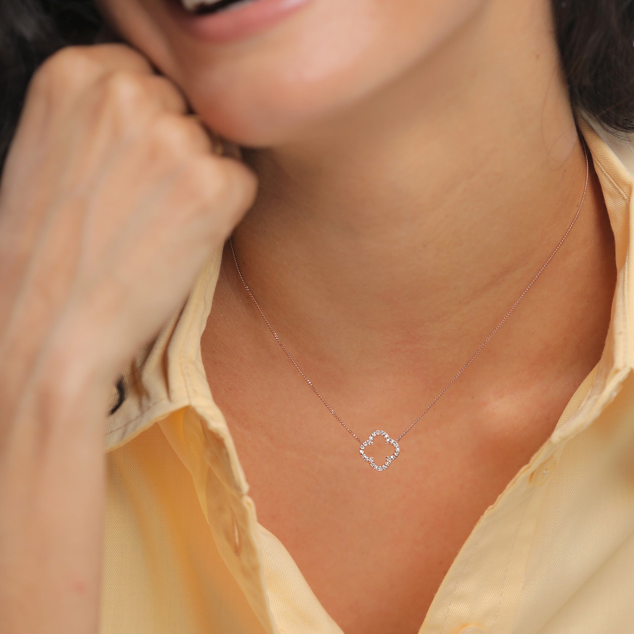 Roségold - Elli | Halskette Kleeblatt | Zirkonia (Weiß) | 925er Sterling Silber Rosévergoldet