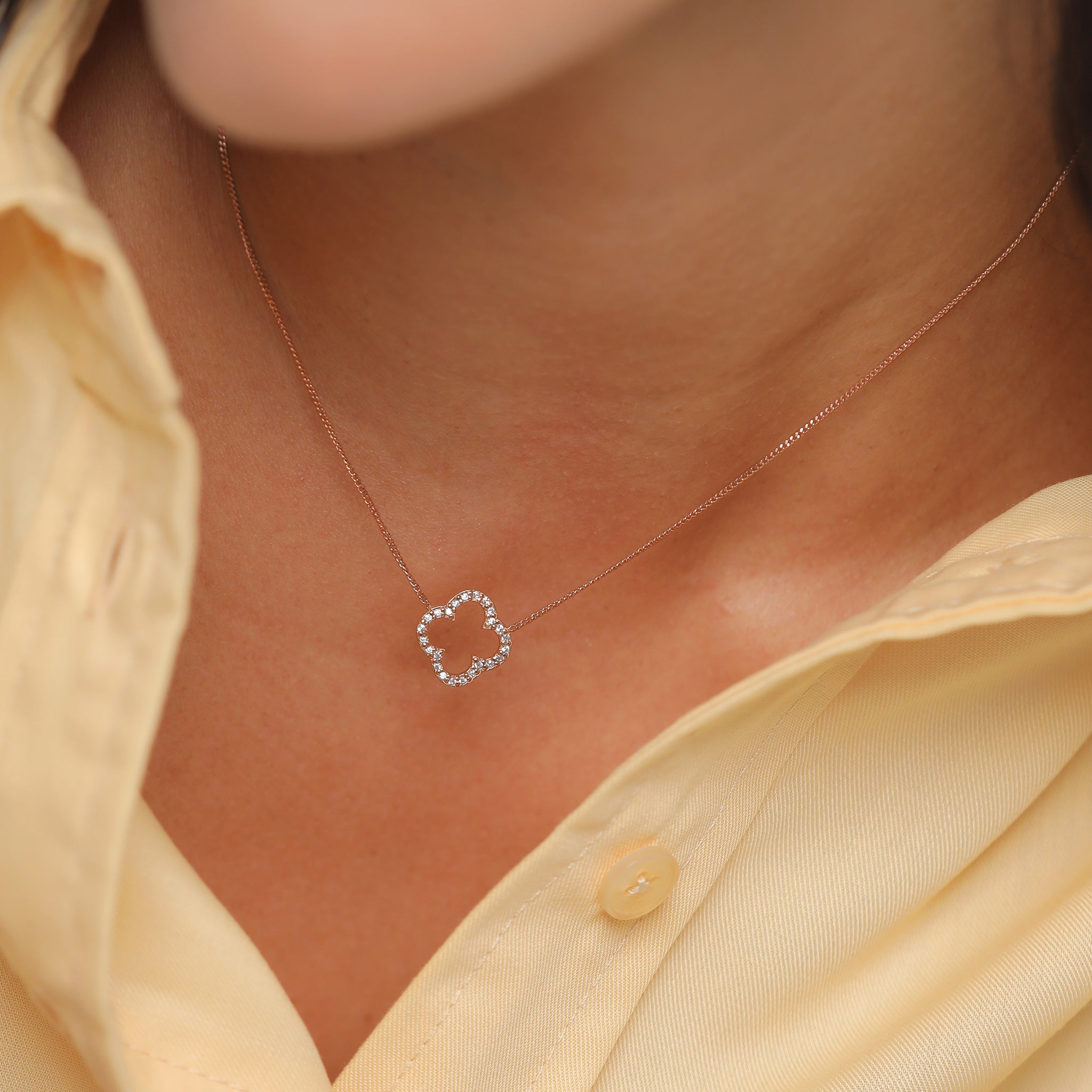 Roségold - Elli | Halskette Kleeblatt | Zirkonia (Weiß) | 925er Sterling Silber Rosévergoldet