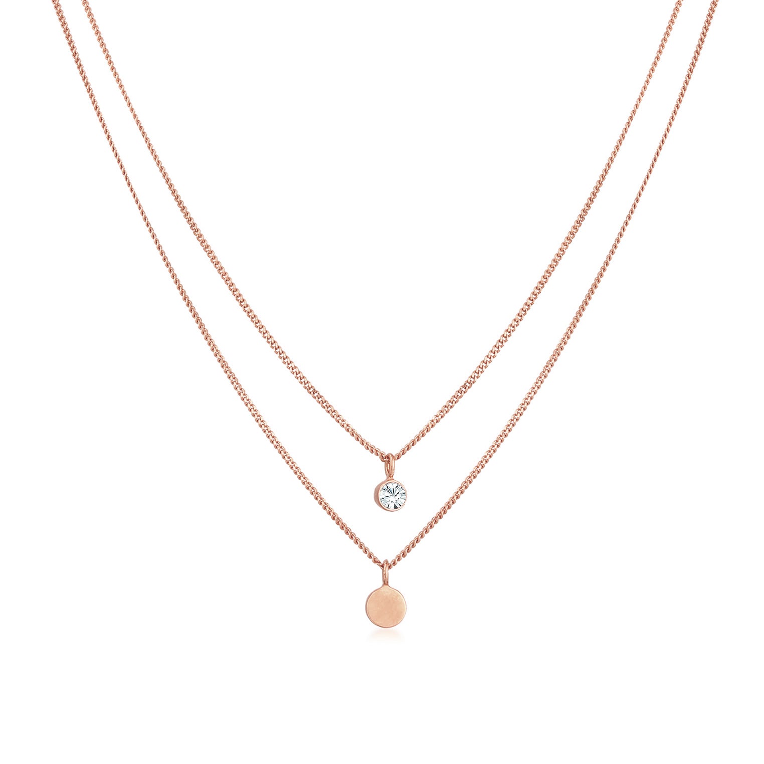 Roségold - Elli | Layer-Halskette Plättchen | Mit Kristallen von Swarovski® (Weiß) | 925er Sterling Silber Rosévergoldet